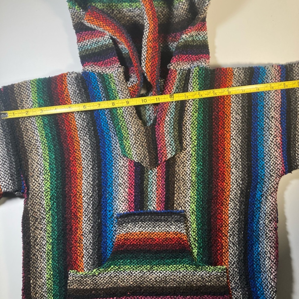Baja Multicolor Striped Full Sleeve Poncho Woven Pullover Hoodie